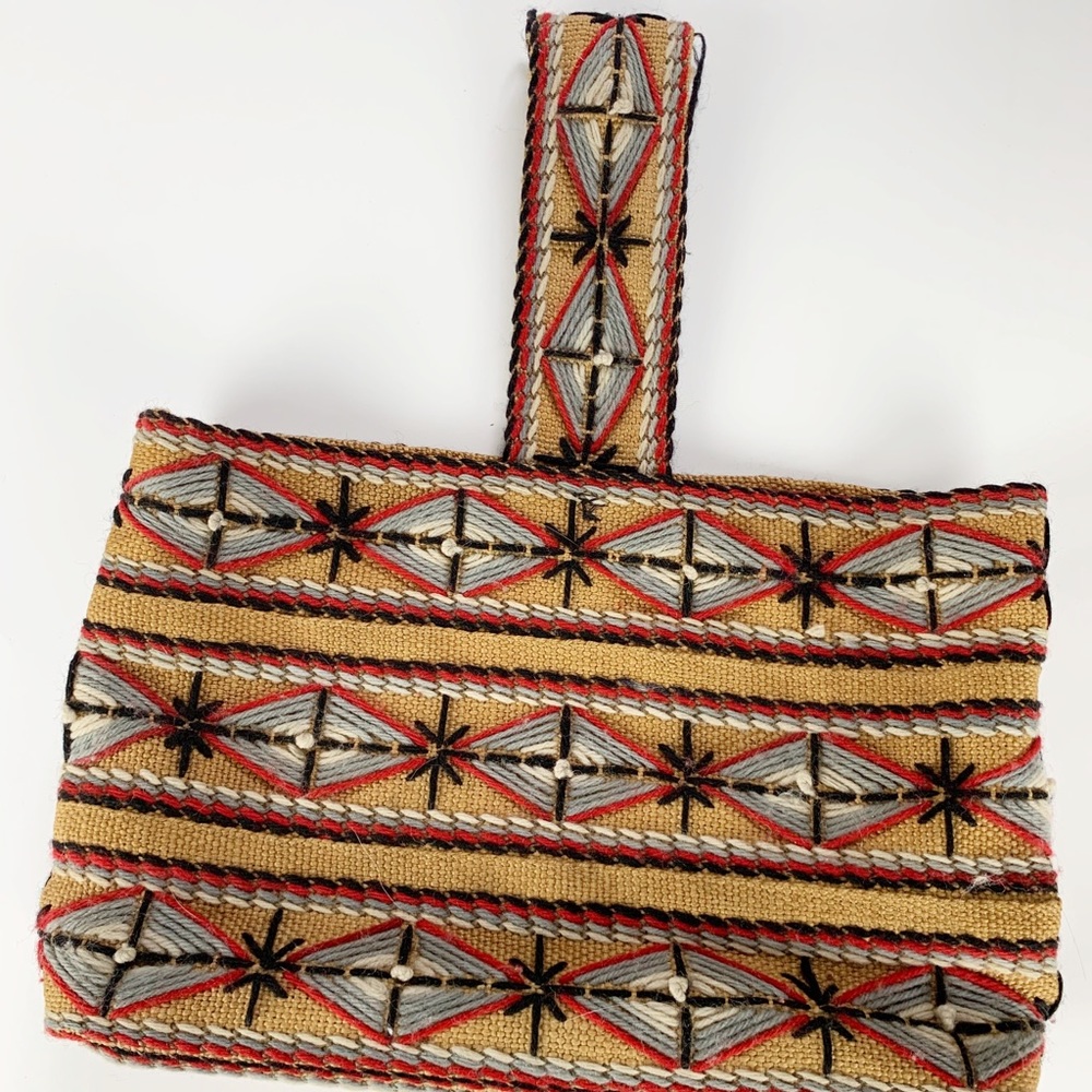 Vintage Yarn Geometric Pattern Purse Two pockets